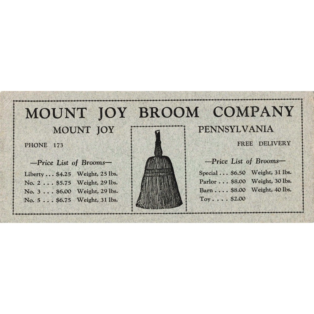 Vintage Ink Blotter Mount Joy Broom Company Pennsylvania Price List Phone 173 - Picture 1 of 2